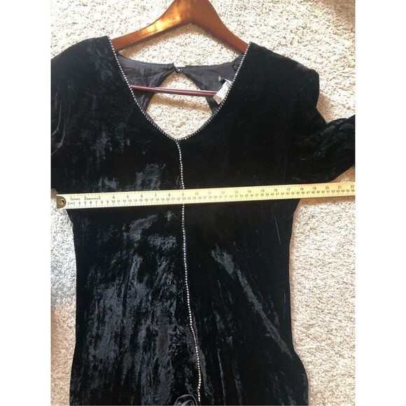 Betsy & Adam Women’s Black Velvet Tassel Trim Long Sleeve vintage retro vibe Dre - Picture 5 of 7